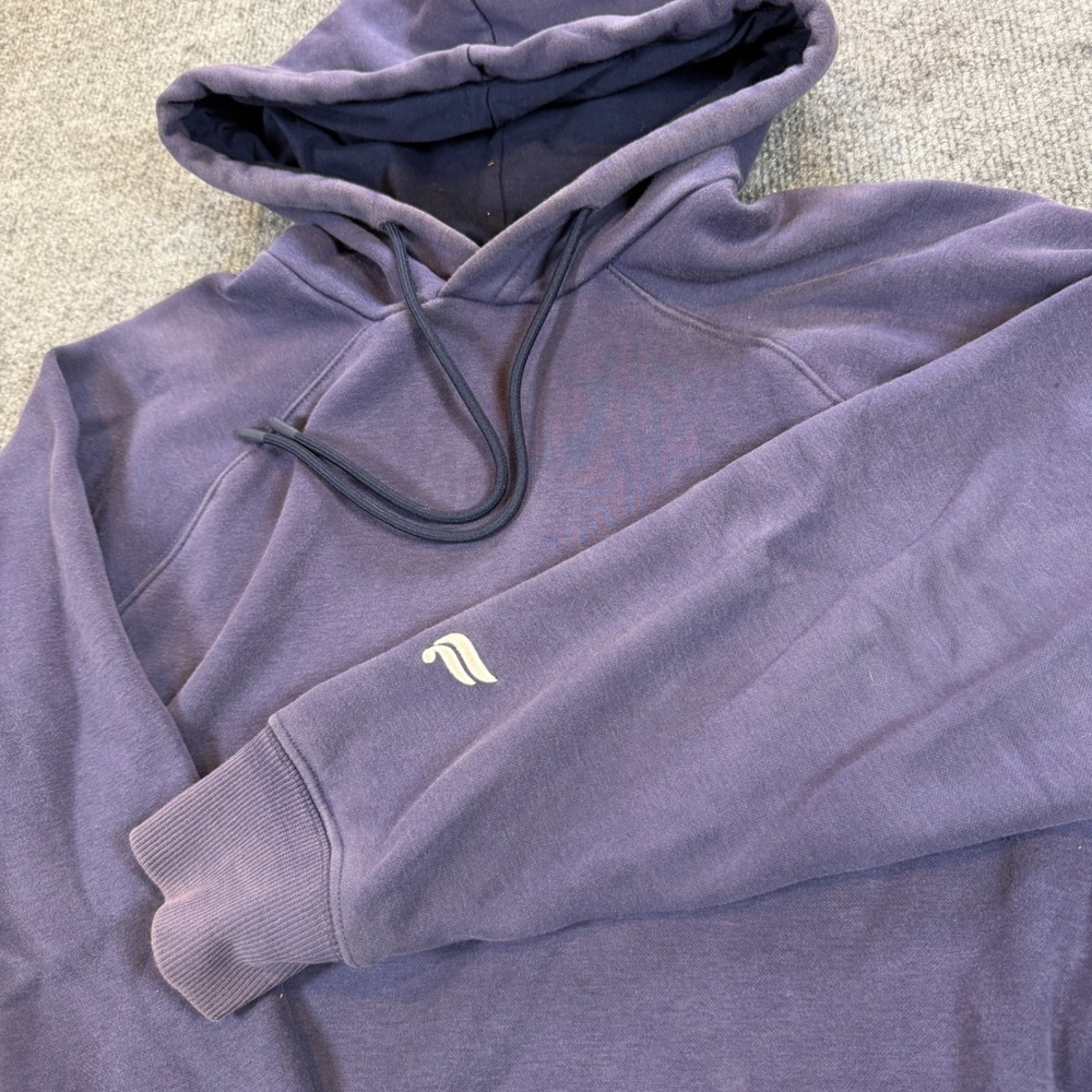 Blokecore Fabletics Men Purple Raglan Pullover Hoodie Fleece Lined Zipper Pocket